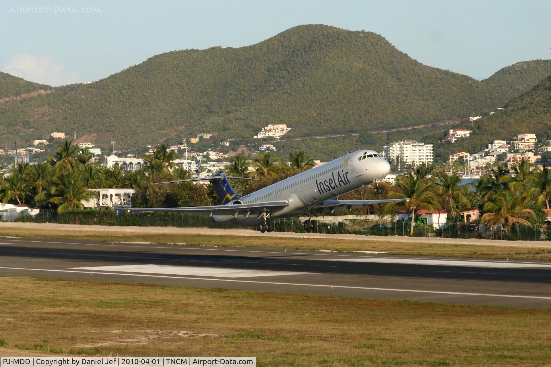 PJ-MDD, 1990 McDonnell Douglas MD-82 (DC-9-82) C/N 49972, InselAir departing TNCM runway 28