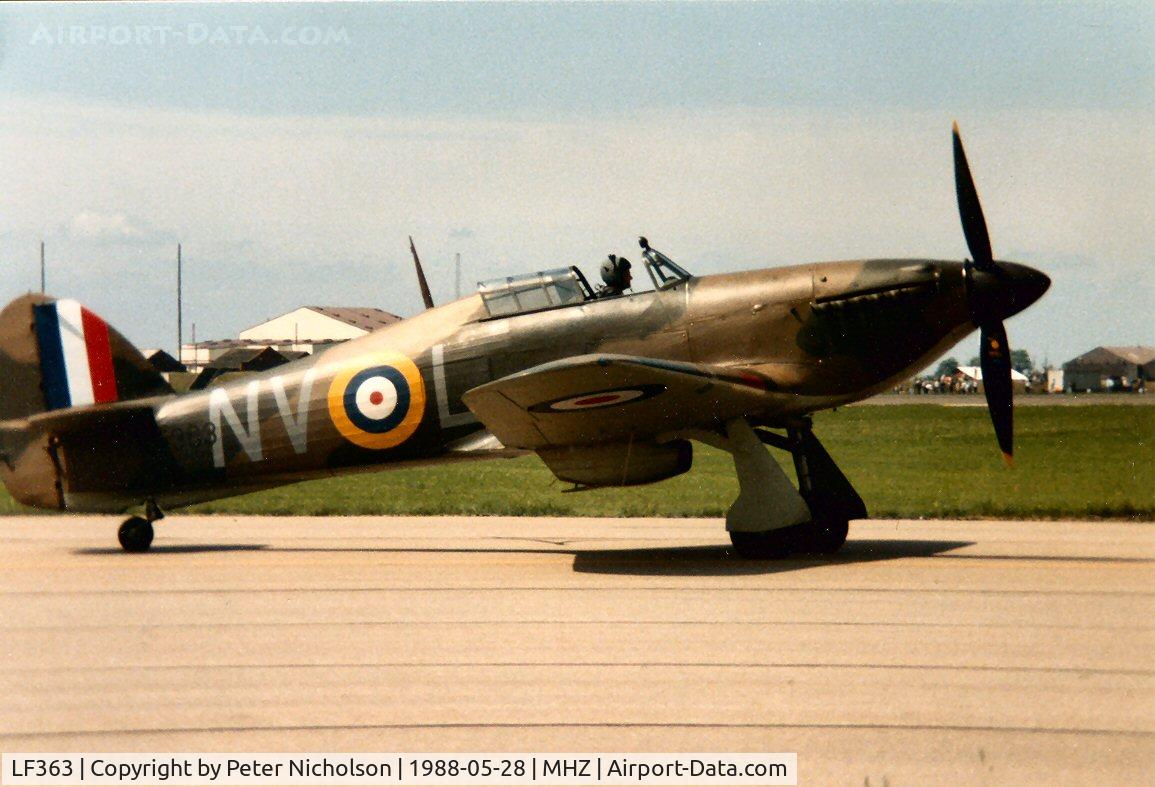 LF363, 1944 Hawker Hurricane IIC C/N 41H/469290, The Battle of Britain Memorial Flight's Hurricane IIC was displayed at the 1988 RAF Mildenhall Air Fete.