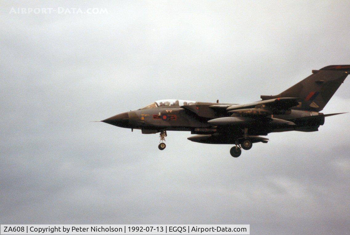 ZA608, 1982 Panavia Tornado GR.1 C/N 141/BS045/3072, Uncoded 617 Squadron Tornado GR.1, callsign Magnum 2, returning to RAF Lossiemouth in the Summer of 1992.
