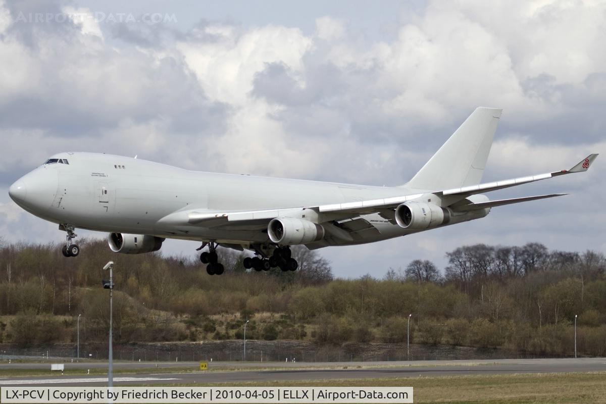 LX-PCV, 1999 Boeing 747-4R7F/SCD C/N 29732, short final at Luxembourg