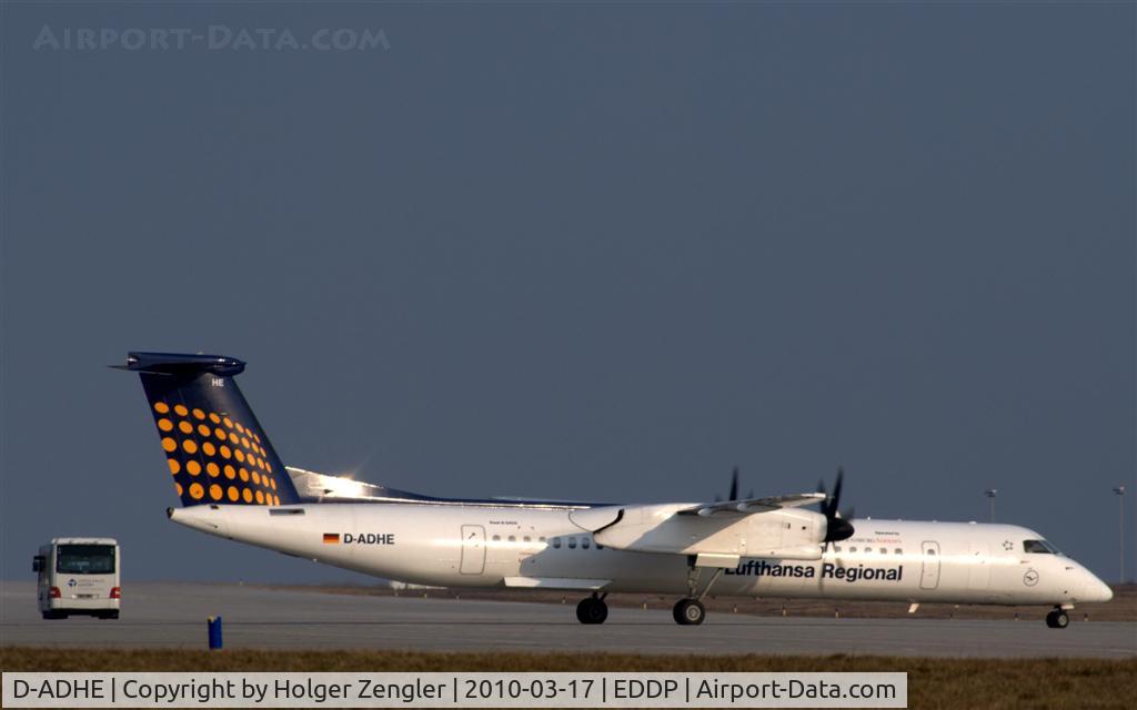 D-ADHE, 2002 De Havilland Canada DHC-8-402Q Dash 8 C/N 4066, Taxiing in late sunlight