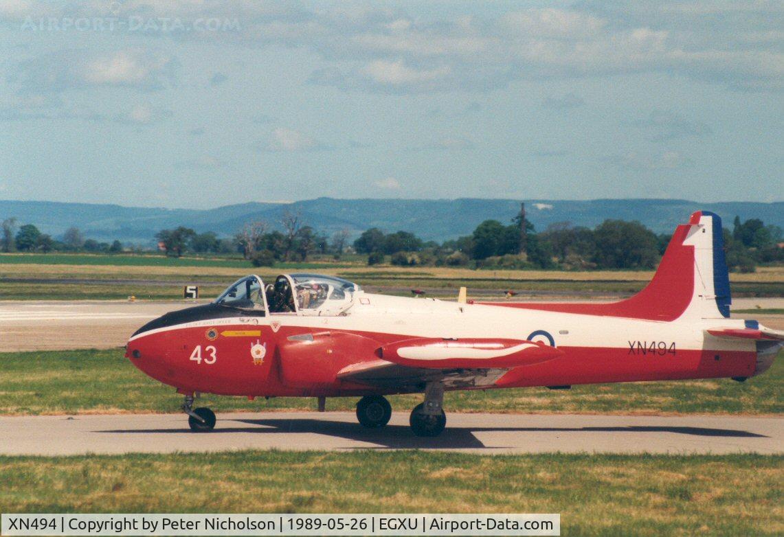 XN494, 1960 Hunting P-84 Jet Provost T.3A C/N PAC/W/10155, Jet Provost T.3A of 1 Flying Training School at RAF Linton-on-Ouse in May 1989.