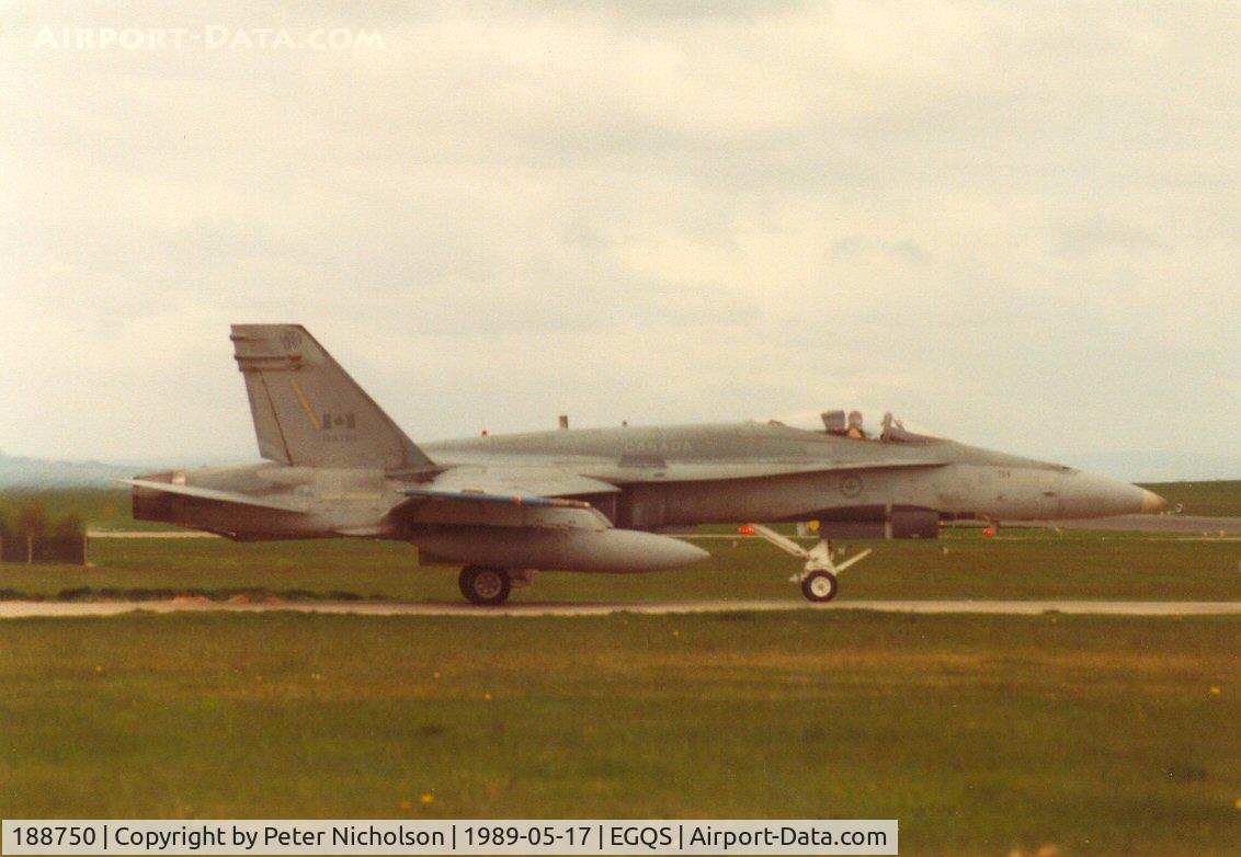 188750, McDonnell Douglas CF-188A Hornet C/N 0237/A188, CF-18A Hornet of 1 Canadian Air Division at RAF Lossiemouth in May 1989.