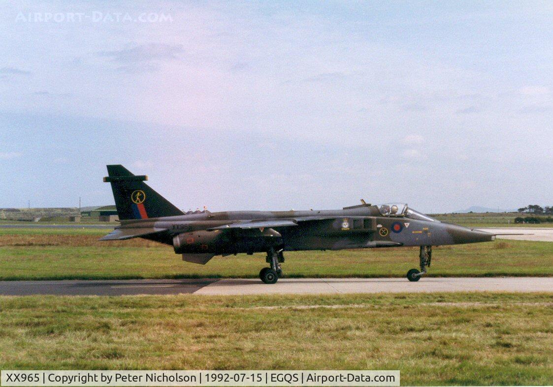 XX965, 1975 Sepecat Jaguar GR.1A C/N S.87, Jaguar GR.1A of 226 Operational Conversion Unit taxying to the active runway at RAF Lossiemouth in the Summer of 1992.
