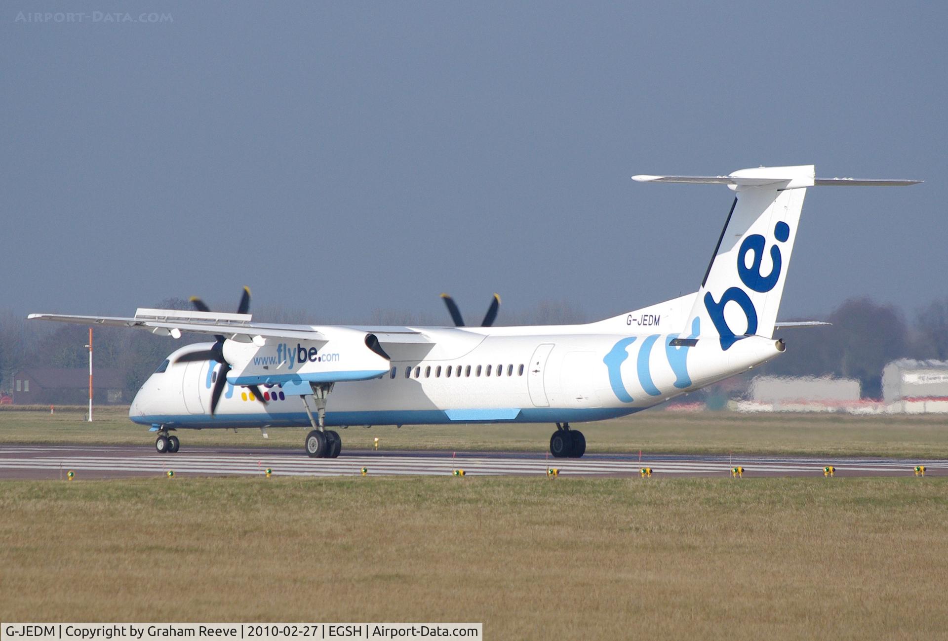 G-JEDM, 2003 De Havilland Canada DHC-8-402Q Dash 8 C/N 4077, About to take off from Norwich.
