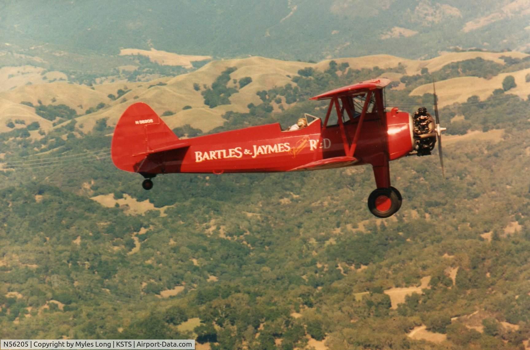 N56205, 1940 Boeing A75N1(PT17) C/N 75-186, Flying over Sonoma County, CA @1985