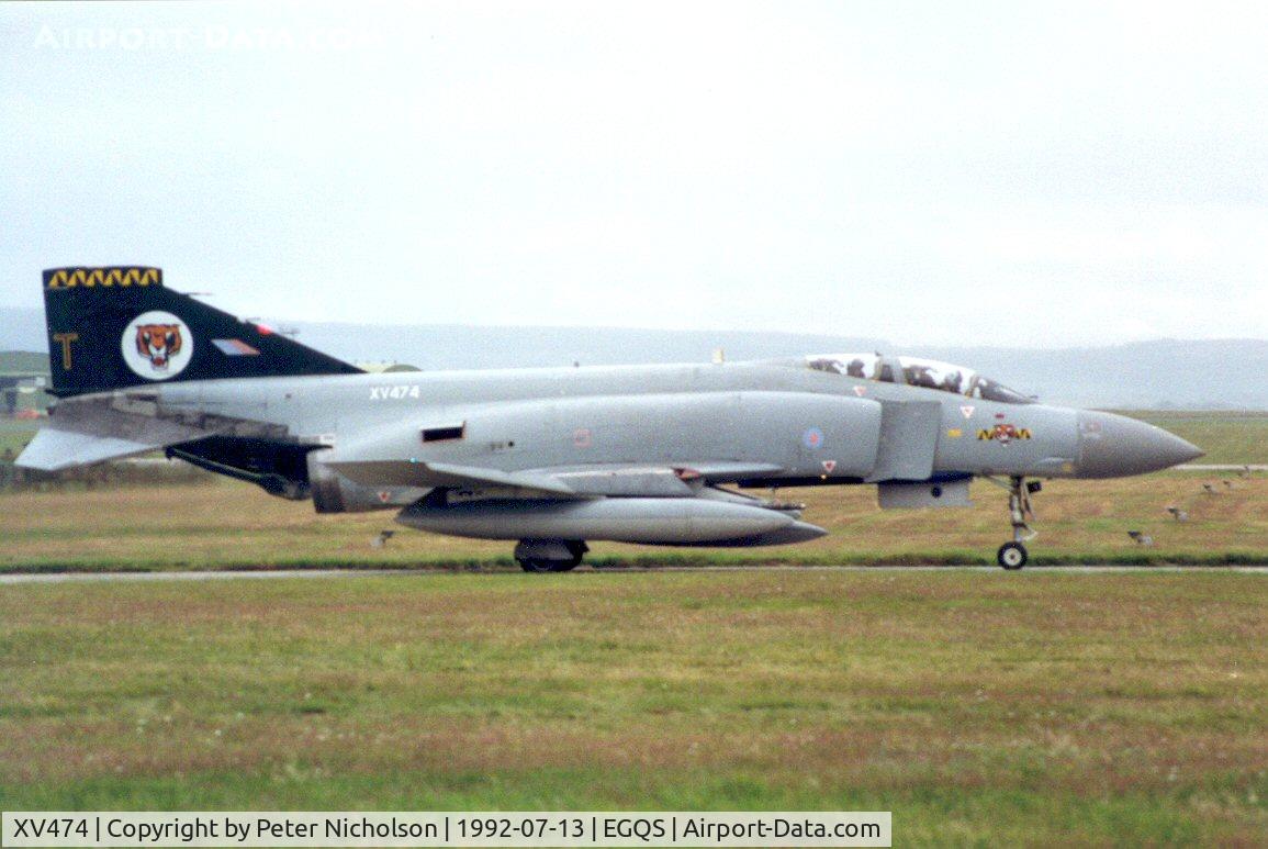 XV474, 1969 McDonnell Douglas Phantom FGR2 C/N 3309, Phantom FGR.2 of 74 Squadron preparing to depart from RAF Lossiemouth in the Summer of 1992.