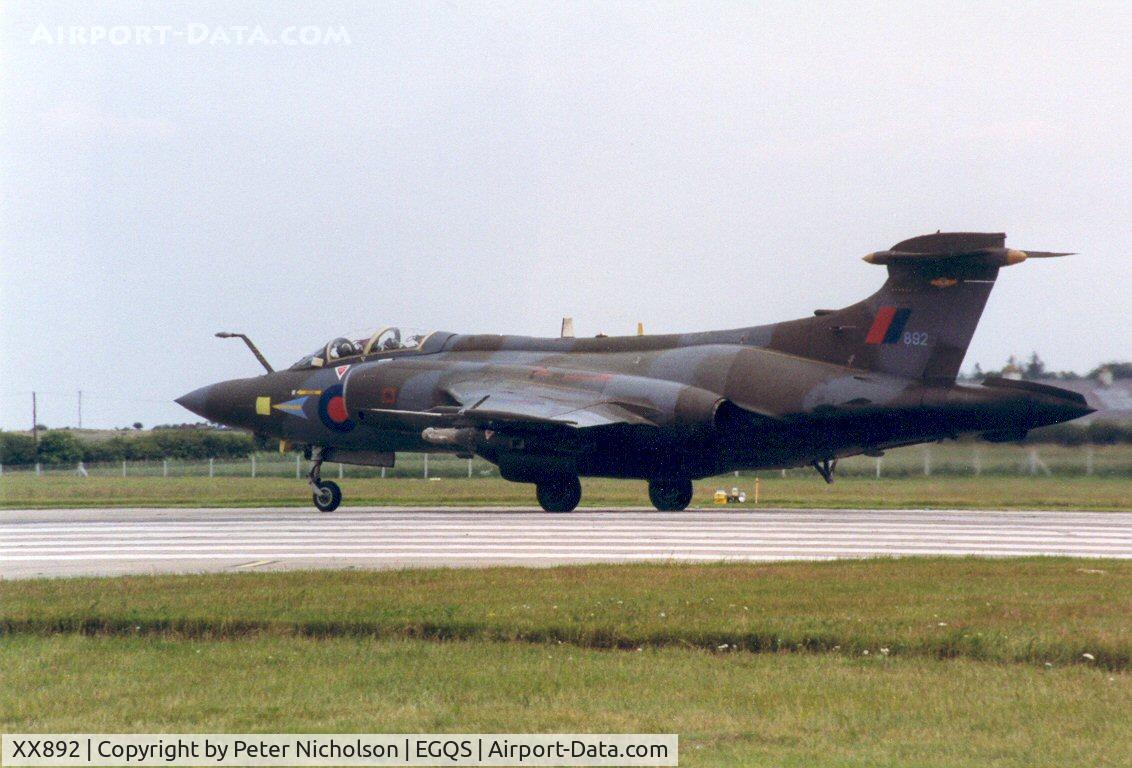 XX892, 1975 Hawker Siddeley Buccaneer S.2B C/N B3-01-74, Buccaneer S.2B of 208 Squadron at Runway 05 at RAF Lossiemouth in the Summer of 1992.