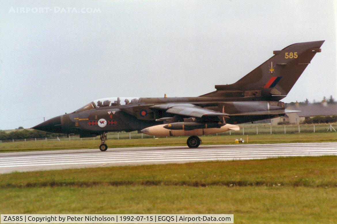 ZA585, 1981 Panavia Tornado GR.1 C/N 091/BS028/3049, Tornado GR.1, callsign Magnum 2, of 45[Reserve] Squadron preparing for take-off on Runway 05 at RAF Lossiemouth in the Summer of 1992.