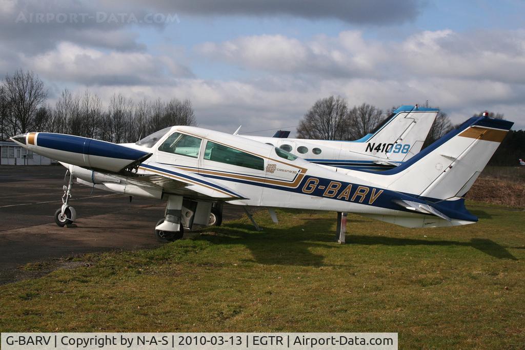 G-BARV, 1973 Cessna 310Q C/N 310Q-0774, Tail supported by a wooden stand!