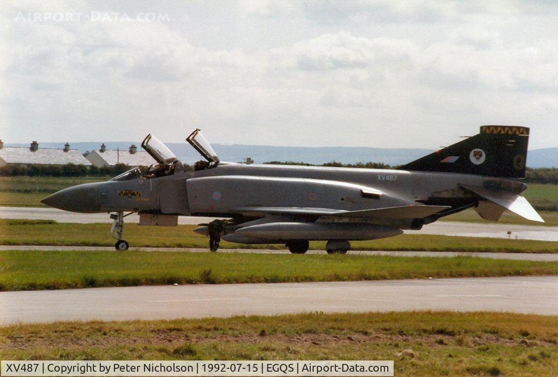 XV487, 1969 McDonnell Douglas Phantom FGR2 C/N 3386, Phantom FGR.2 of 74 Squadron with crew checking equipment at Runway 05 at RAF Lossiemouth in the Summer of 1992.