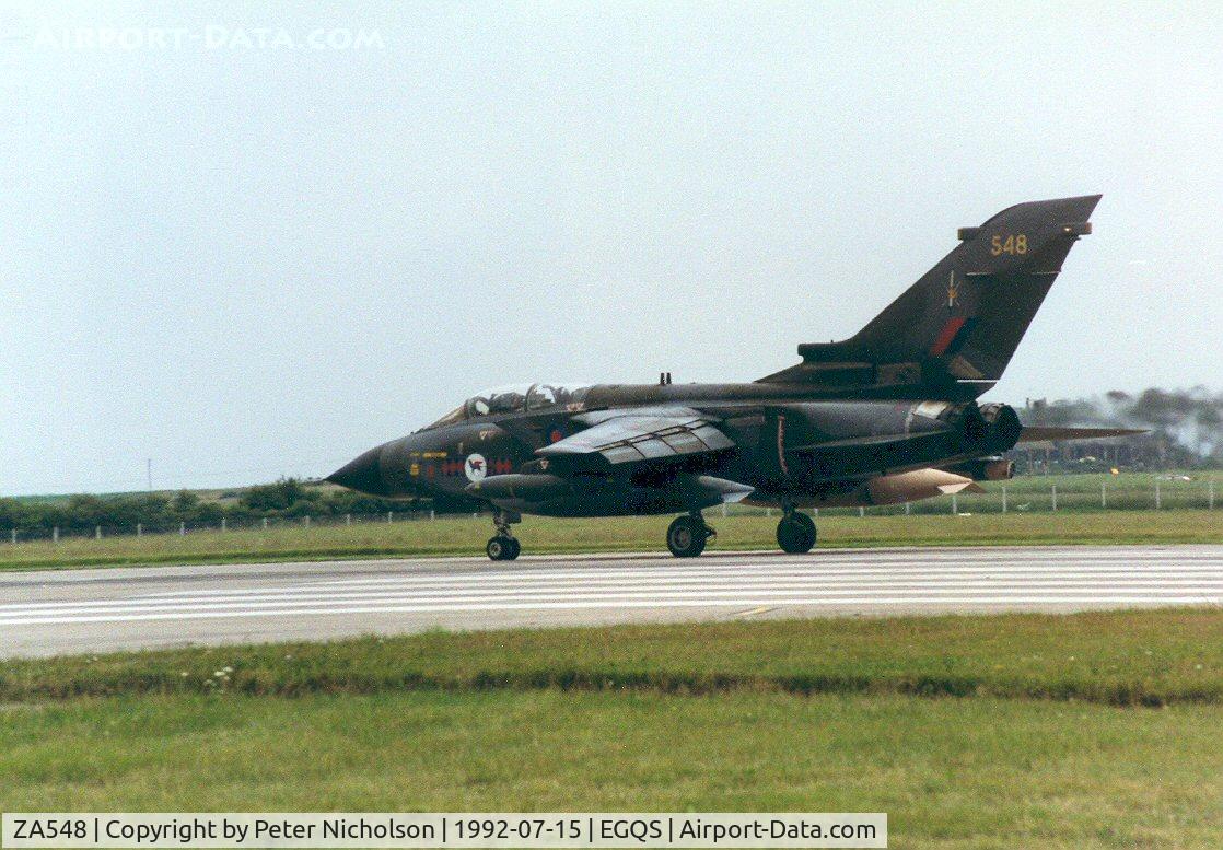 ZA548, 1981 Panavia Tornado GR.1 C/N 061/BT016/3032, Tornado GR.1, callsign Magnum 1, of 45[Reserve] Squadron preparing for take-off at RAF Lossiemouth in the Summer of 1992.