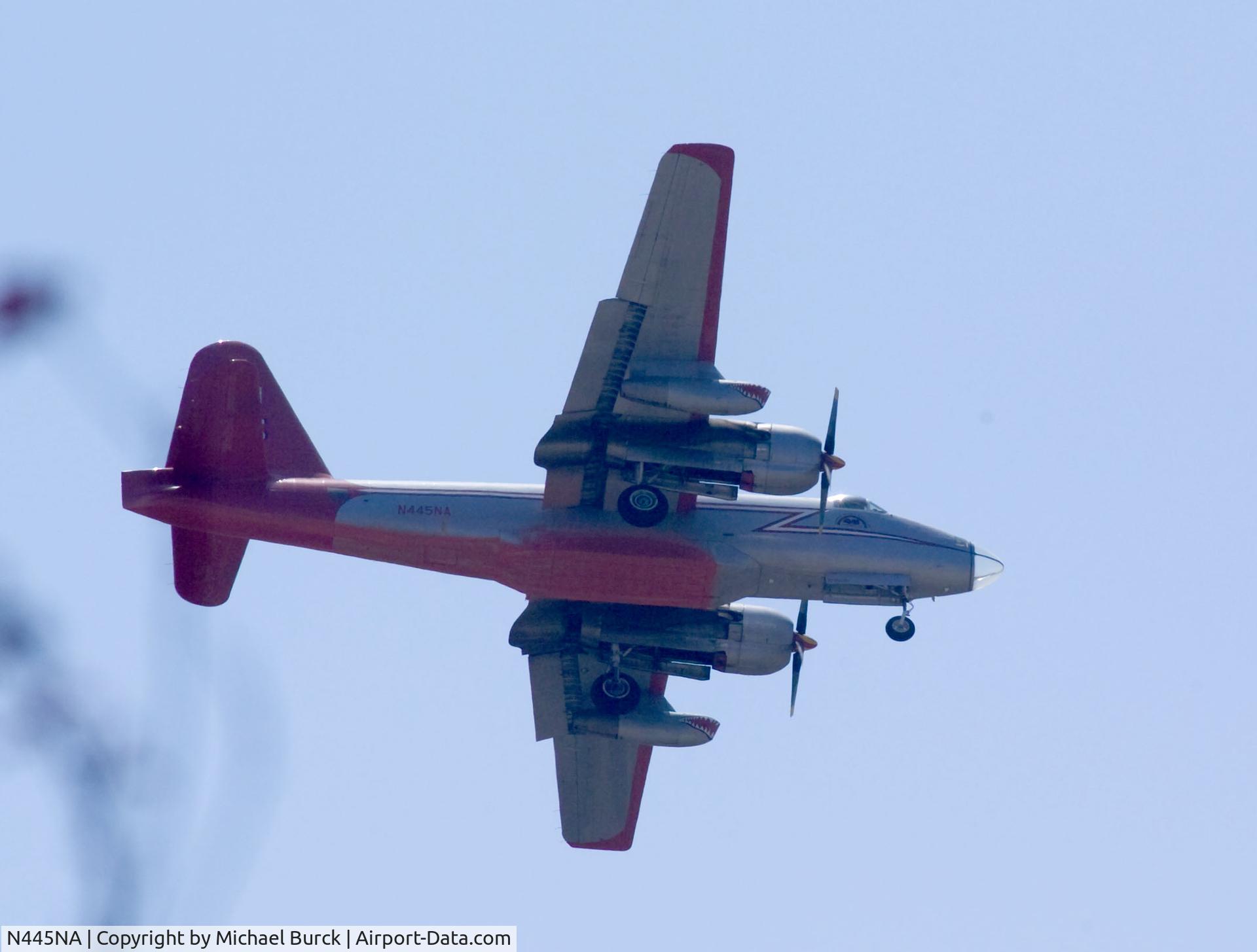 N445NA, 1956 Lockheed P2V-7 Neptune C/N 726-7102 (140443), Over Orcutt, returning to SMX to reload.