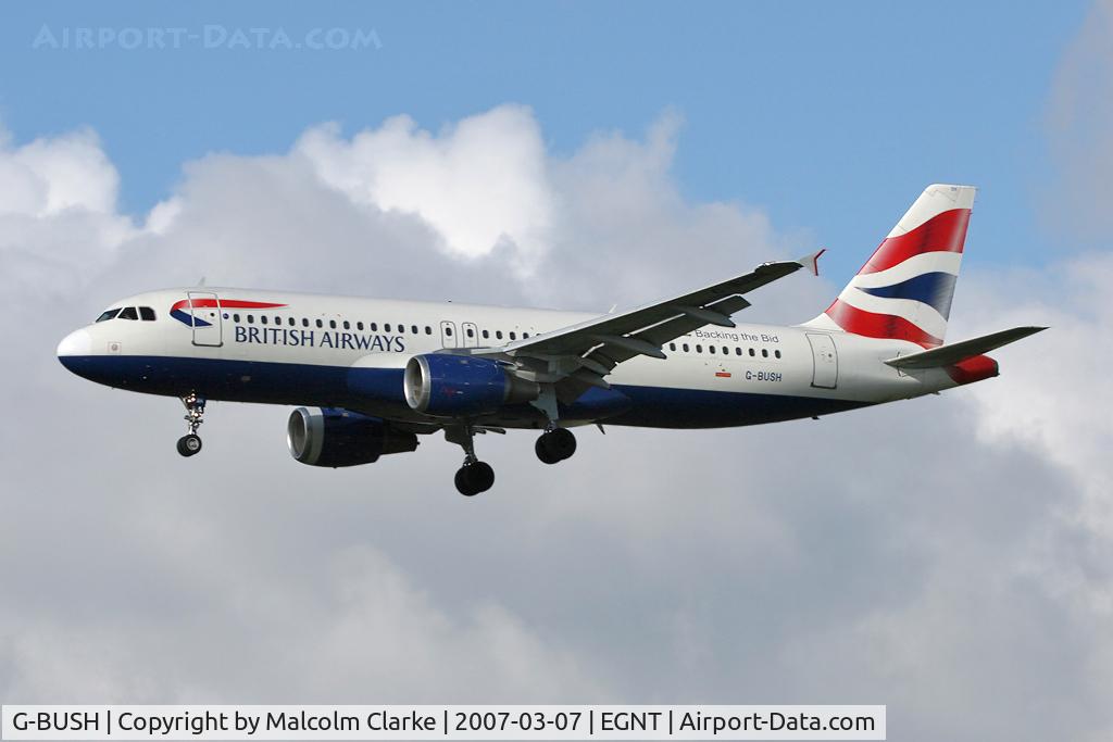 G-BUSH, 1989 Airbus A320-211 C/N 042, Airbus A320-211 on approach to Rwy 25 at Newcastle Airport in 2007.
