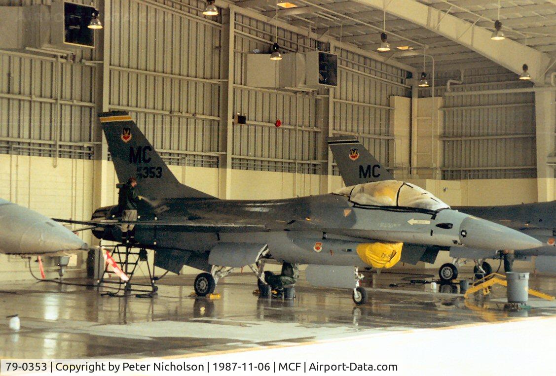79-0353, 1979 General Dynamics F-16A Fighting Falcon C/N 61-138, F-16A Falcon of 61st Tactical Fighter Training Squadron at MacDill AFB in November 1987.