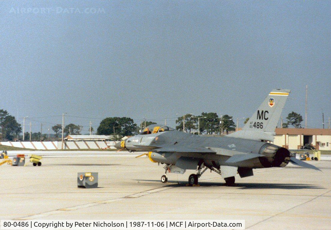 80-0486, 1980 General Dynamics F-16A Fighting Falcon C/N 61-207, F-16A Falcon of 61st Tactical Fighter Training Squadron at MacDill AFB in November 1987.