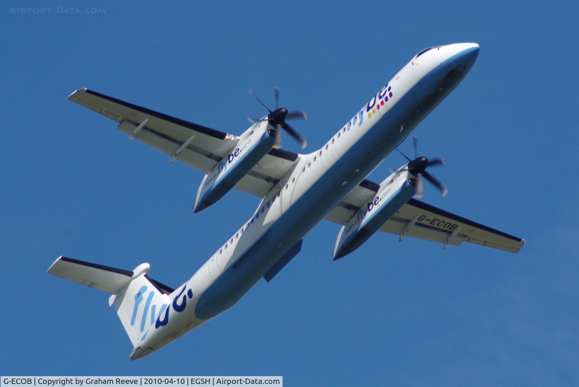 G-ECOB, 2007 De Havilland Canada DHC-8-402Q Dash 8 C/N 4185, Taking off from Norwich.