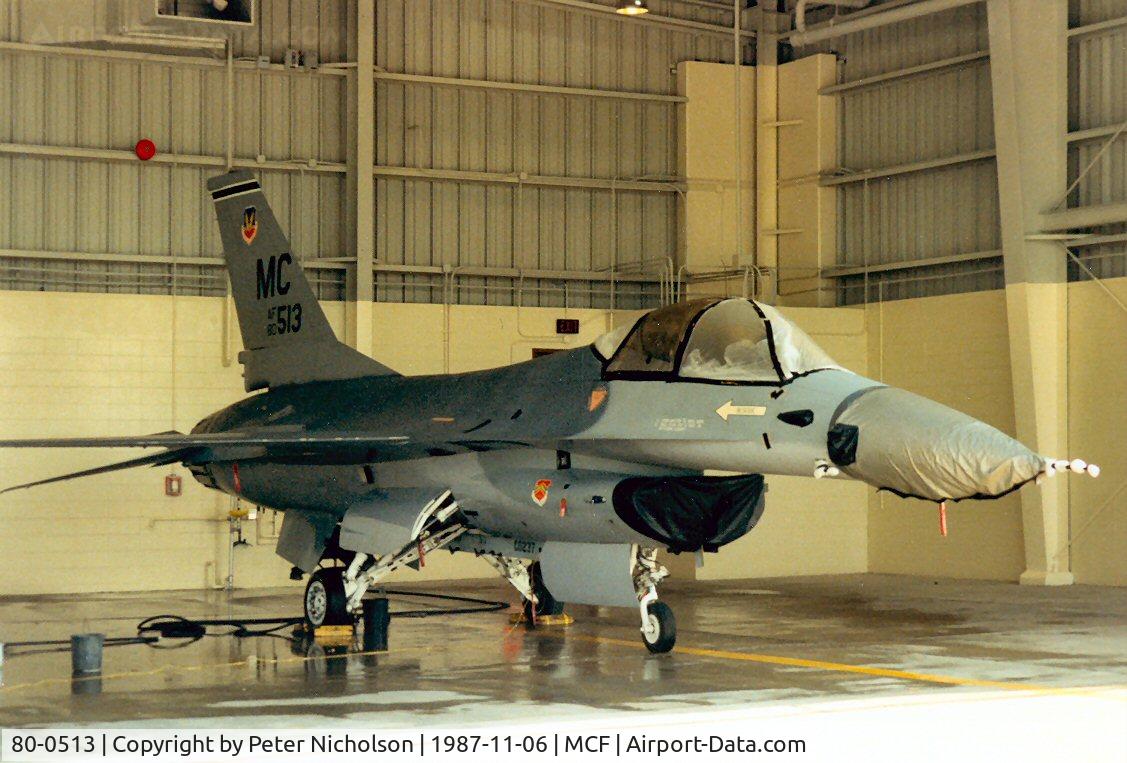 80-0513, General Dynamics F-16A Fighting Falcon C/N 61-234, F-16A Falcon of 72nd Tactical Fighter Training Squadron at MacDill AFB in November 1987.