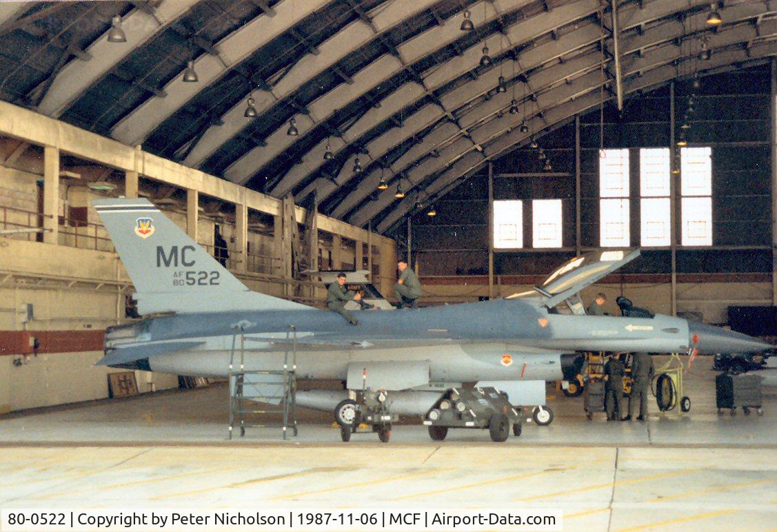 80-0522, 1980 General Dynamics F-16A Fighting Falcon C/N 61-243, F-16A Falcon of 62nd Tactical Fighter Training Squadron at MacDill AFB in November 1987.