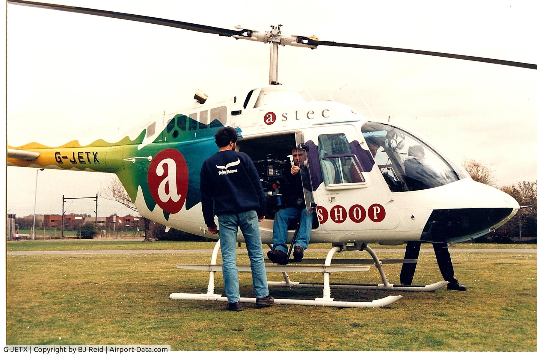 G-JETX, 1981 Bell 206B JetRanger III C/N 3208, Circa 1993/94 - being fitted with camera mount for Unilever TV