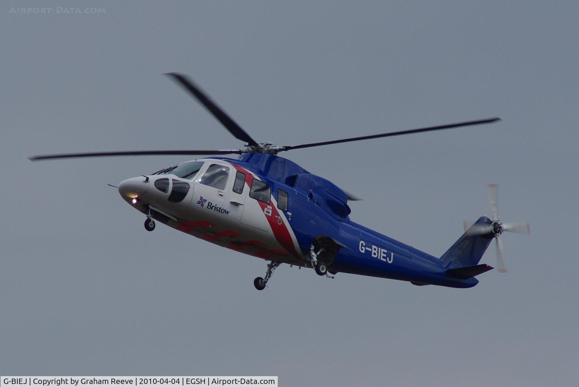 G-BIEJ, 1980 Sikorsky S-76A C/N 760097, On approach to Norwich