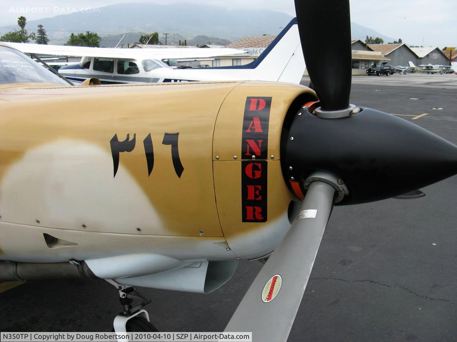 N350TP, 1983 SIAI-Marchetti SF-260TP C/N 011/62-004, 1983 Siai-Marchetti SF.260TP, Allison 250-B17 Tri-blade Turboprop 385 shp, UAE flagged, prop danger warning