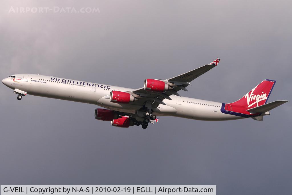 G-VEIL, 2004 Airbus A340-642 C/N 575, Departing 27L