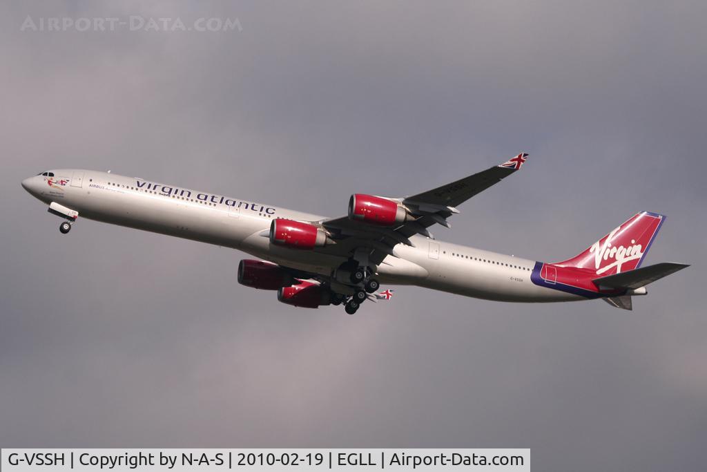 G-VSSH, 2004 Airbus A340-642 C/N 615, Departing 27L