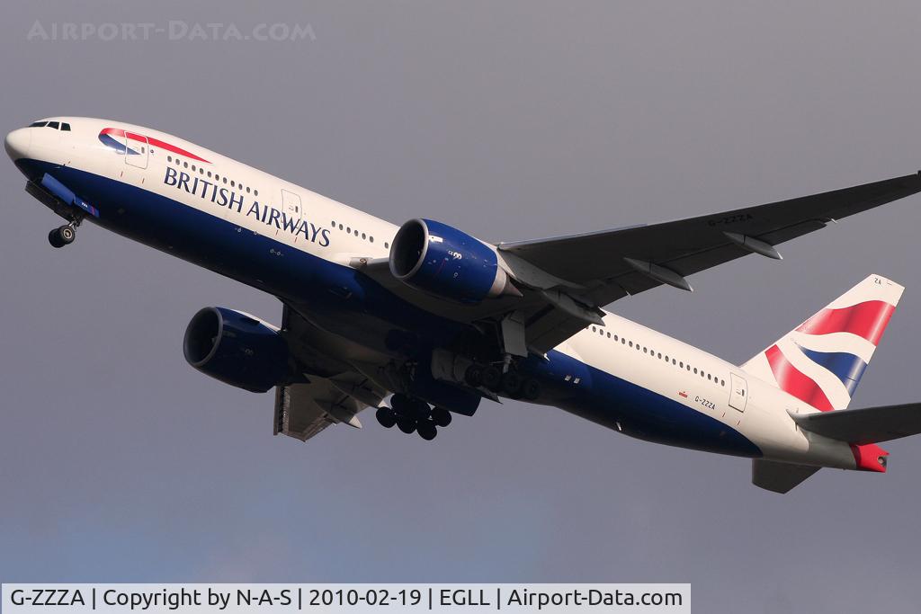 G-ZZZA, 1995 Boeing 777-236 C/N 27105, Departing 27L