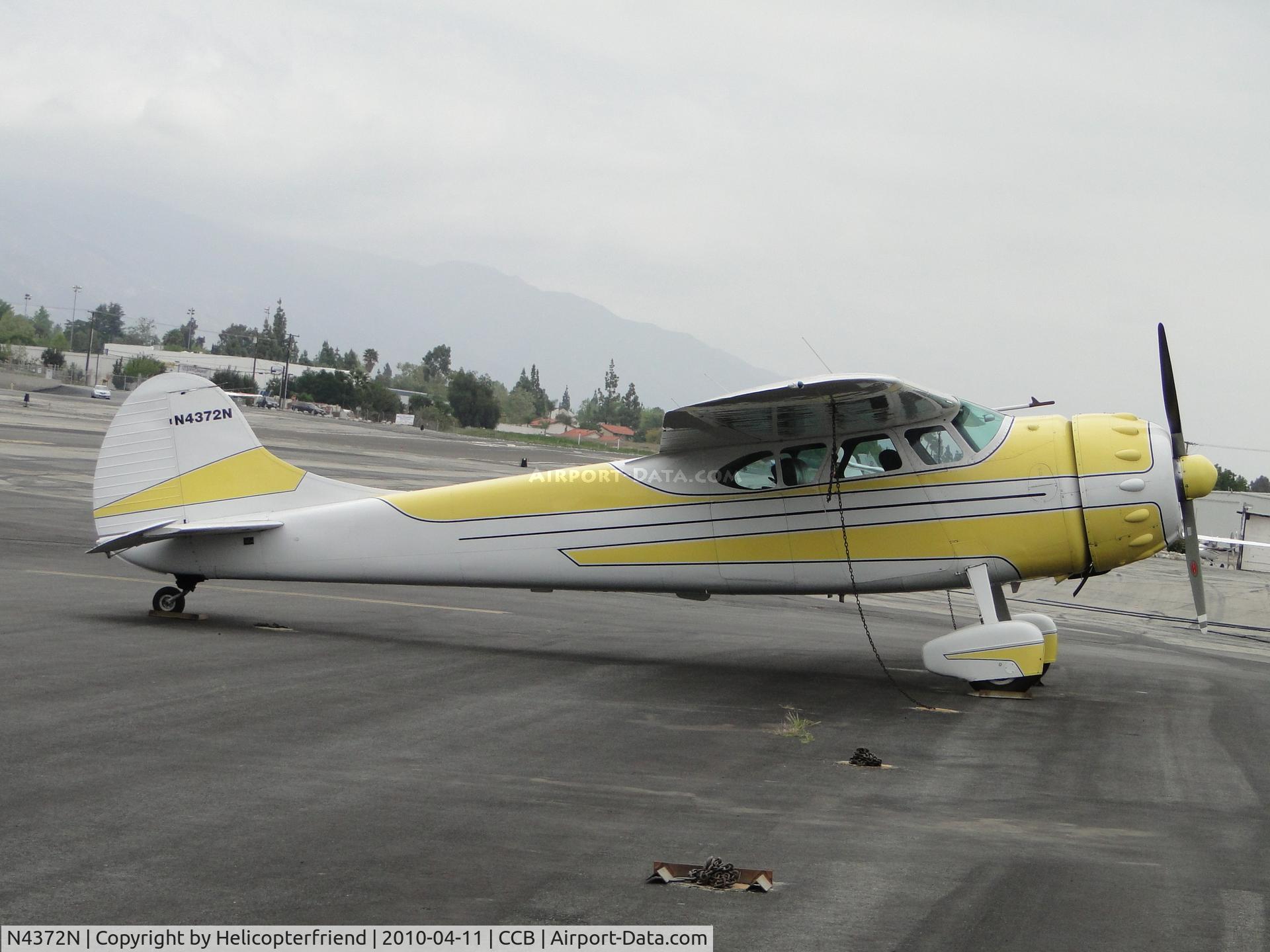 N4372N, 1947 Cessna 195A C/N 7034, Parked and tied down in transient parking