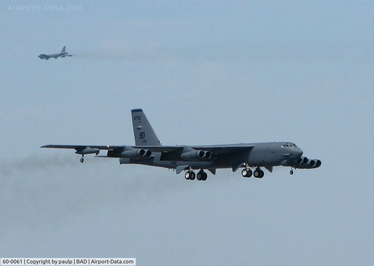 60-0061, 1960 Boeing B-52H Stratofortress C/N 464426, Doing touch and goes at Barksdale Air Force Base. 60-0051 is off in the distance.