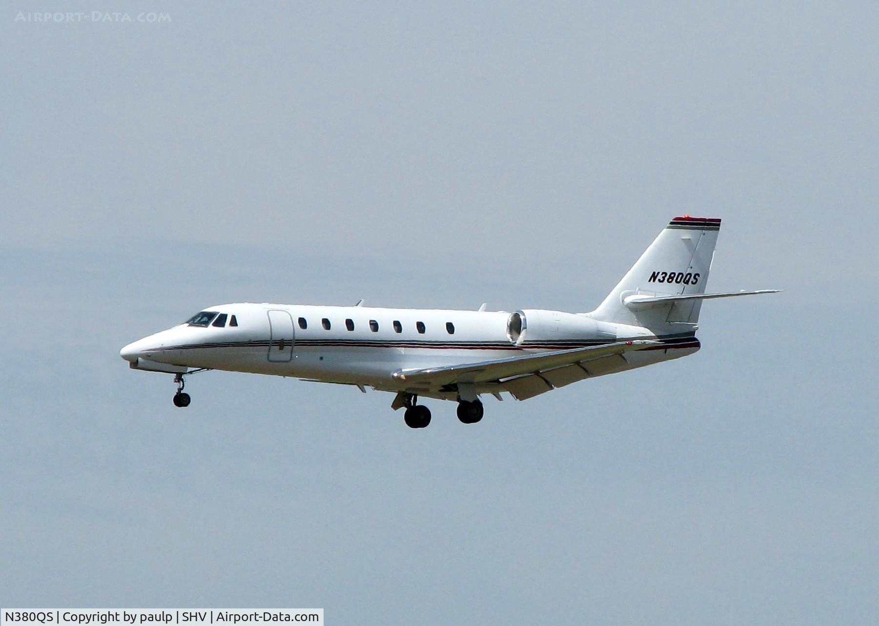 N380QS, 2006 Cessna 680 Citation Sovereign C/N 680-0089, Landing on 14 at Shreveport Regional.