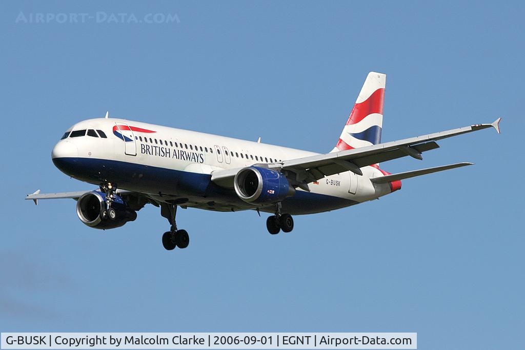 G-BUSK, 1990 Airbus A320-211 C/N 120, Airbus A320-211 on approach to Rwy 25 at Newcastle Airport in 2006.