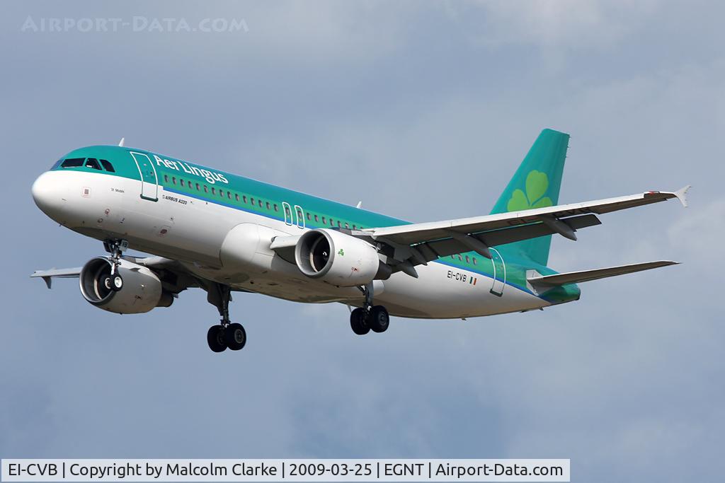 EI-CVB, 2000 Airbus A320-214 C/N 1394, Airbus A320-214 on approach to Rwy 25 at Newcastle Airport in 2009.
