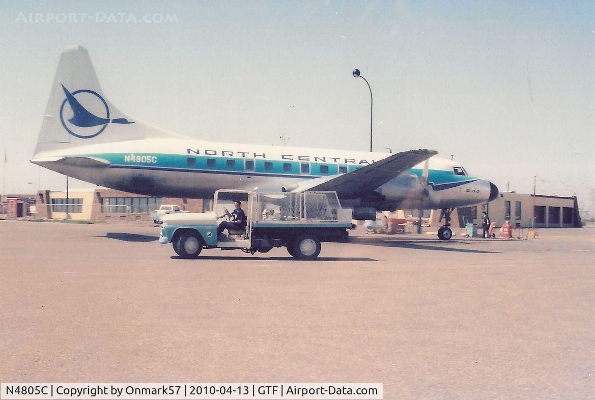 N4805C, Convair 340 C/N 60, N4805C Taxiing into Great Falls, Mt., early 1970's. This was an area some distance from the Terminal.