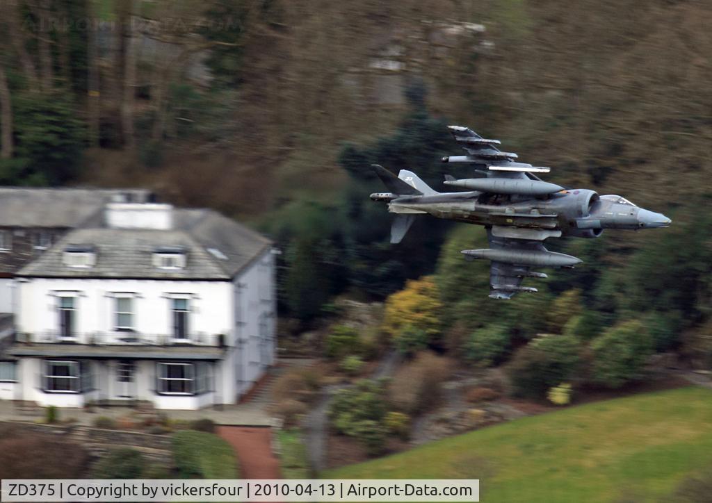 ZD375, 1988 British Aerospace Harrier GR.7 C/N P23, Royal Air Force Harrier GR9 (c/n P23). Operated by the Corttesmore Wing and retaining the markings fro the recently disbanded 4 Squadron, coded '23'. Windermere, Cumbria.