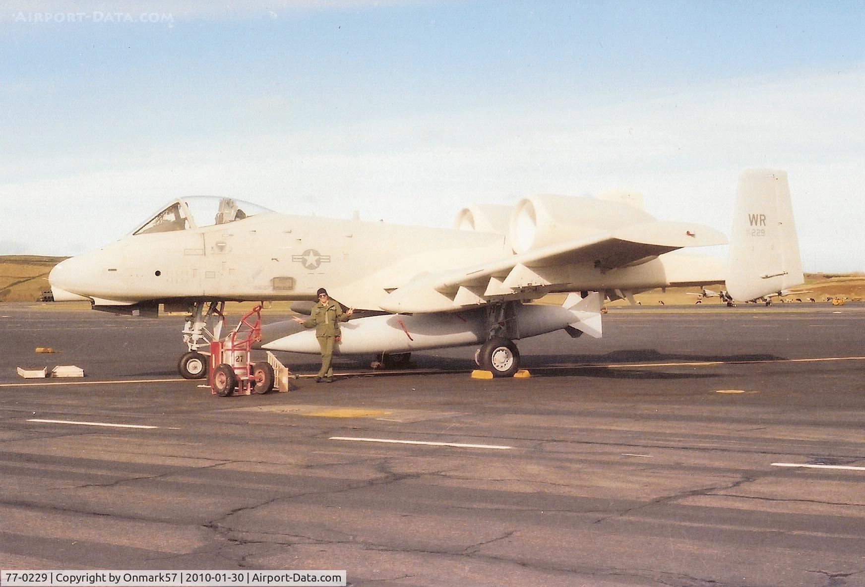 77-0229, 1977 Fairchild Republic A-10A Thunderbolt II C/N A10-0154, Fairchild A-10A, on stopover at Lajes Field, Azores, Going to RAF Woodbridge, 1979.