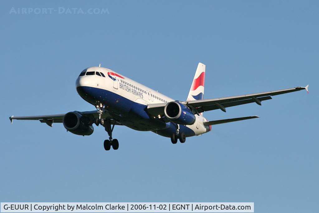 G-EUUR, 2003 Airbus A320-232 C/N 2040, Airbus A320-232 on approach to Rwy 25 at Newcastle Airport in 2006.
