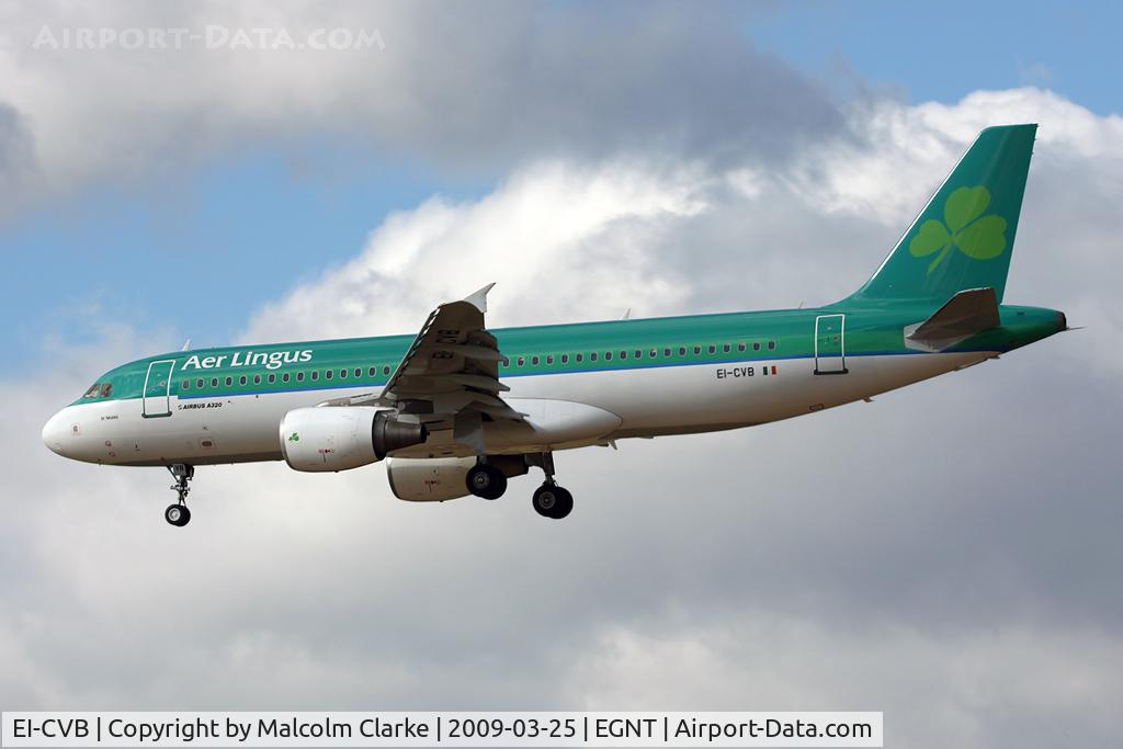 EI-CVB, 2000 Airbus A320-214 C/N 1394, Airbus A320-214 on approach to Rwy 25 at Newcastle Airport in 2009.