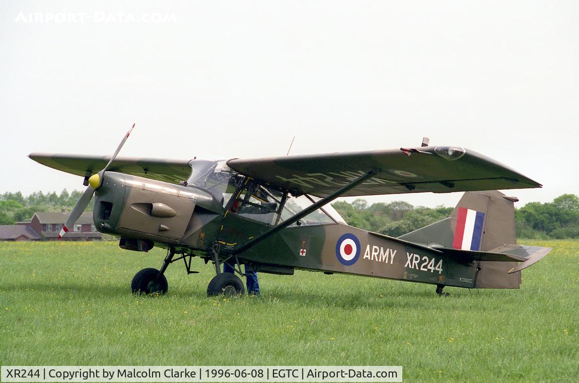 XR244, 1962 Auster AOP.9 C/N B5/10/181, Auster B-5 Auster AOP9. Belonging to the Army Air Corps Historic Flight at the airshow celebrating the 50th Anniversary of the Cranfield's College of Aeronautics.