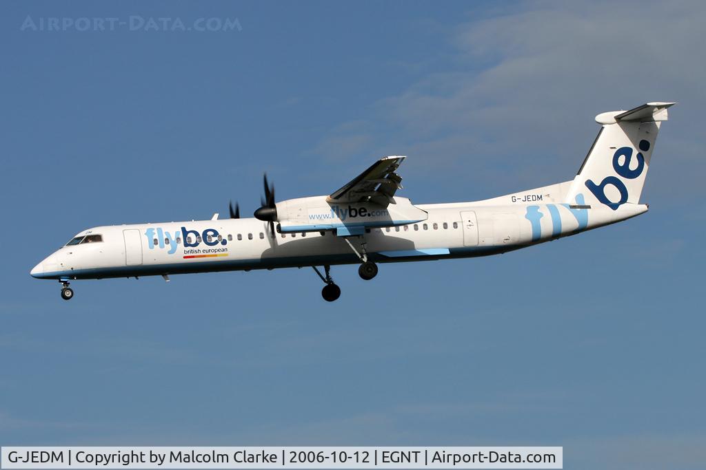 G-JEDM, 2003 De Havilland Canada DHC-8-402Q Dash 8 C/N 4077, De Havilland Canada DHC-8-402Q Dash 8 on approach to 25 at Newcastle Airport in 2006.