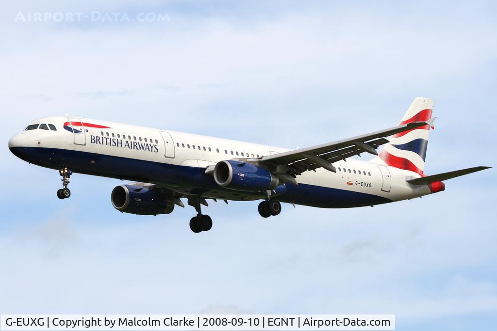 G-EUXG, 2004 Airbus A321-231 C/N 2351, Airbus A321-231 on approach to Rwy 25 at Newcastle Airport in 2008.