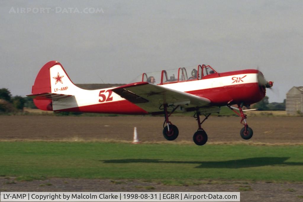 LY-AMP, 1980 Bacau Yak-52 C/N 800708, Bacau Yak-52 at Breighton Airfield in 1998.