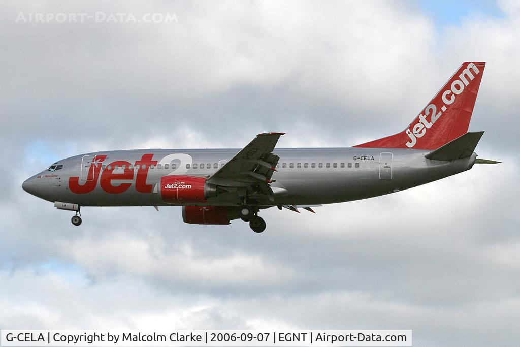 G-CELA, 1986 Boeing 737-377(QC) C/N 23663, Boeing 737-377 at Newcastle Airport in 2006.