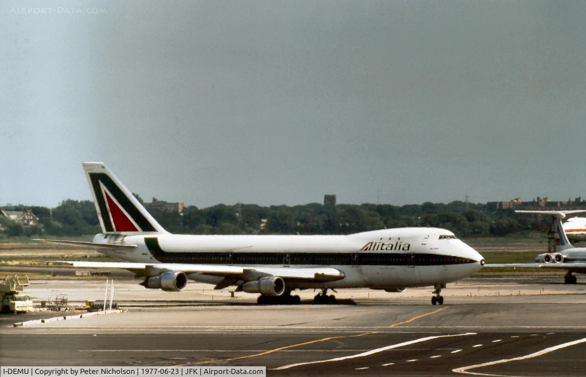 I-DEMU, 1971 Boeing 747-243B C/N 19732, Boeing 747-243B of Alitalia taxying at Kennedy in the Summer of 1977.