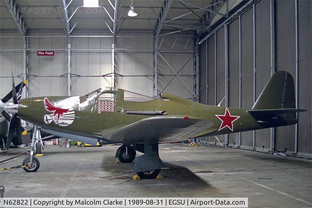 N62822, 1945 Bell P-63C-5-BE Kingcobra C/N 33-978, Bell RP-63C Kingcobra of the Fighter Collection in Soviet Air Force markings at The imperial War Museum in 1989. Crashed near La Ferte-Alais in France on 4.6.90 and was written off. .