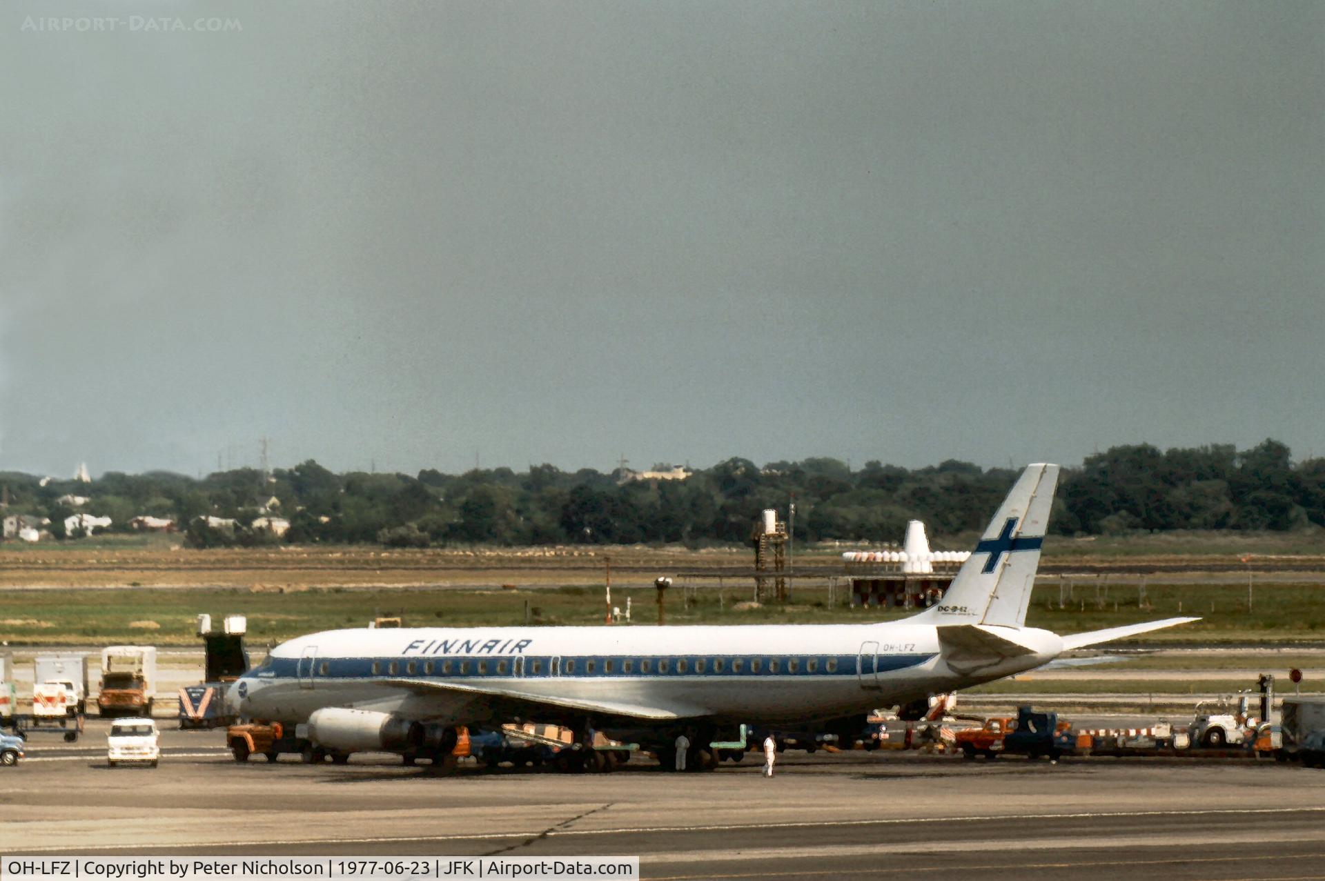 OH-LFZ, 1968 Douglas DC-8-62 C/N 45987, Finnair DC-8-62 being loaded at Kennedy in the Summer of 1977.