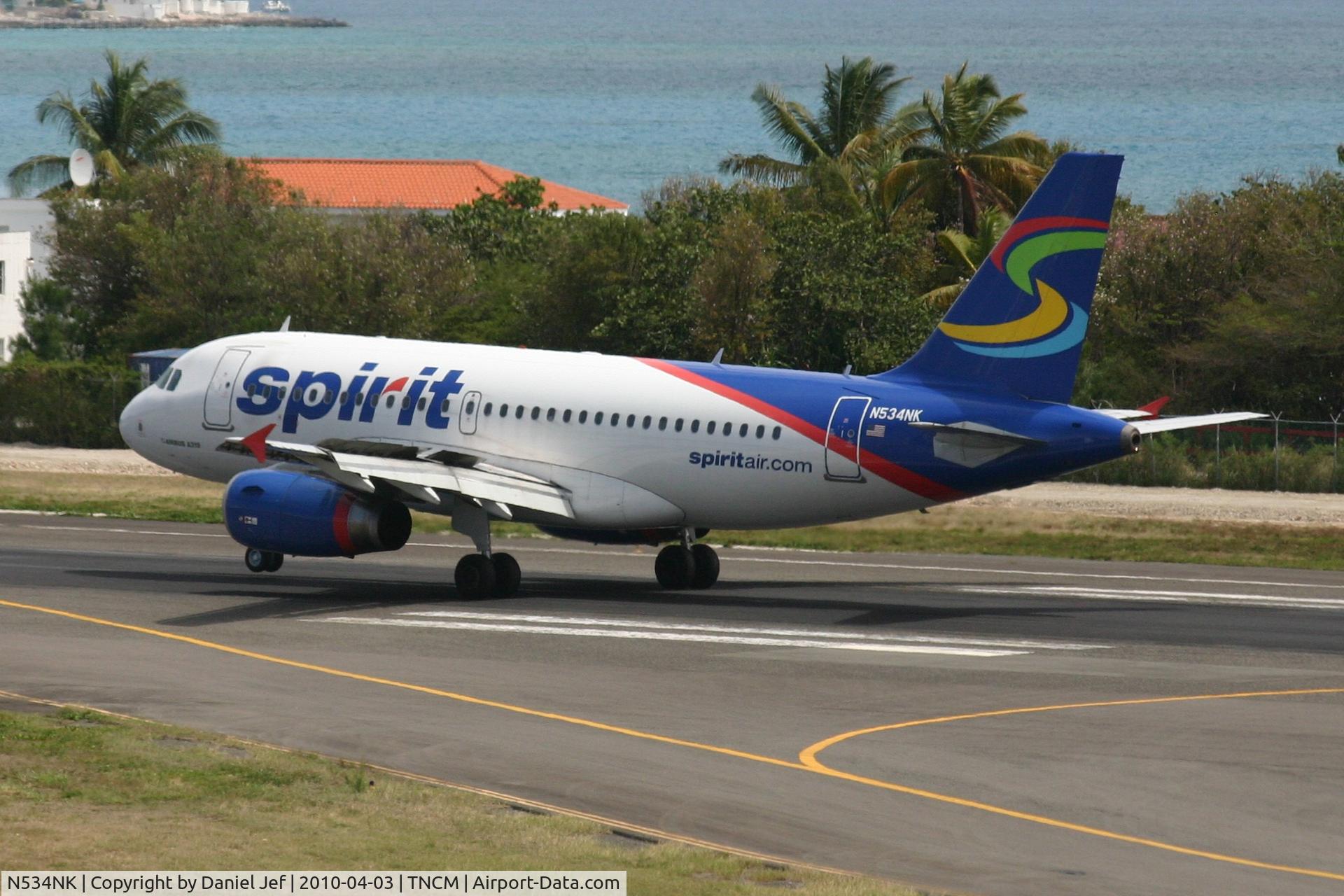N534NK, 2008 Airbus A319-132 C/N 3395, Spirit wings N534NK just landed at TNCM runway 10