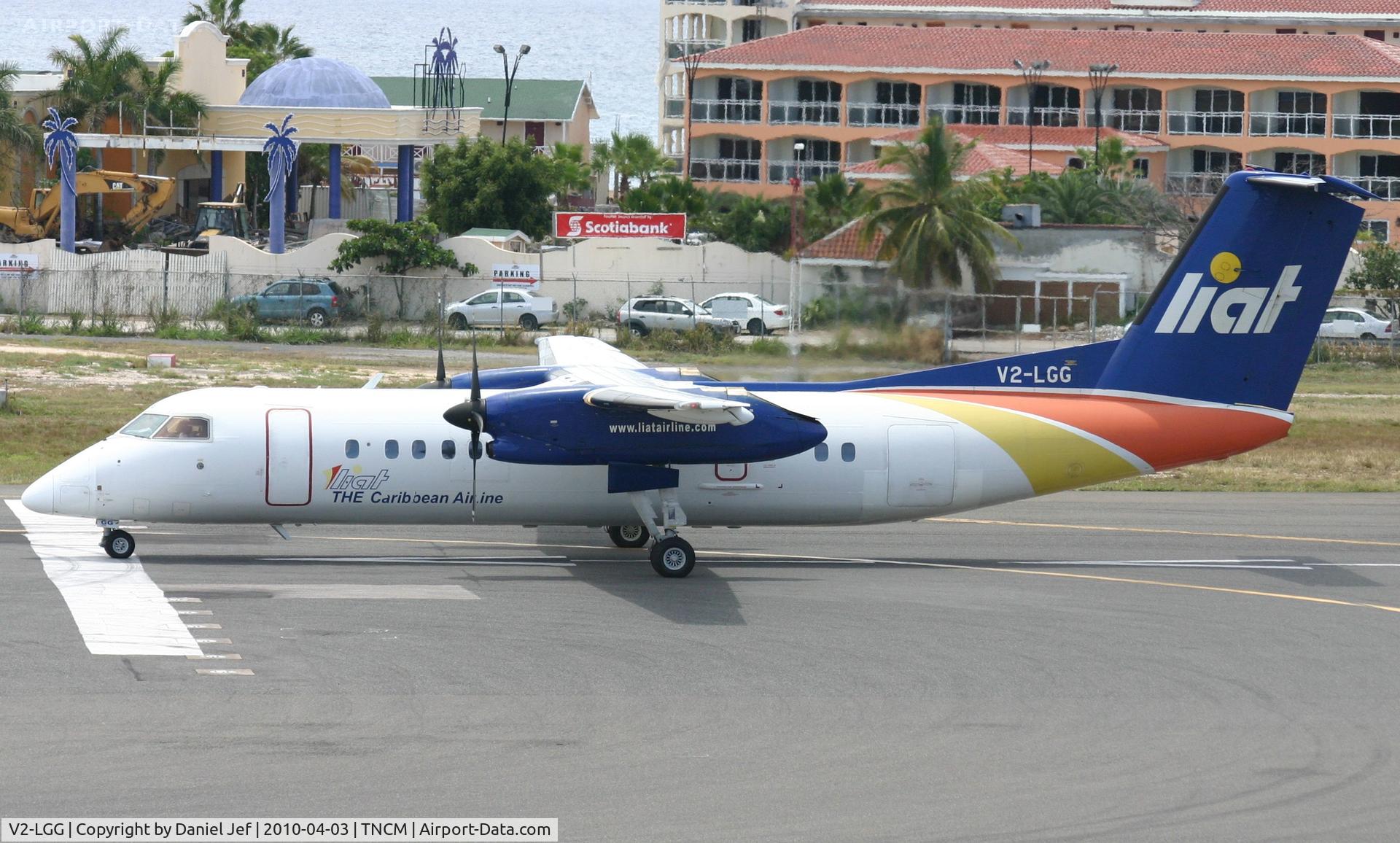 V2-LGG, 1995 De Havilland Canada DHC-8-311B Dash 8 C/N 404, Liat V2-LGG at the lines at runway 10 TNCM for take off