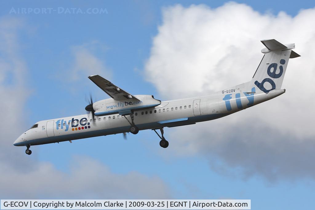 G-ECOV, 2000 De Havilland Canada DHC-8-402Q Dash 8 C/N 4033, De Havilland Canada DHC-8-402Q Dash 8 on approach to 25 at Newcastle Airport in 2009.